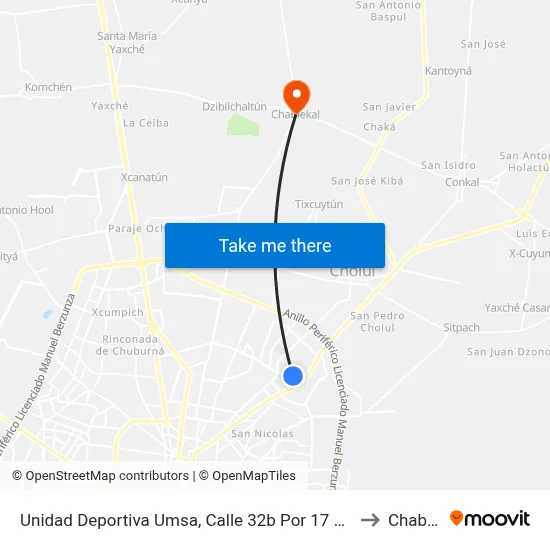 Unidad Deportiva Umsa, Calle 32b Por 17 Y 13, Colonia Maya to Chablekal map