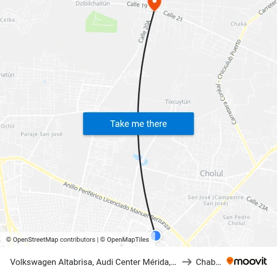Volkswagen Altabrisa, Audi Center Mérida, Calle 18 Por 11 Y 7 to Chablekal map