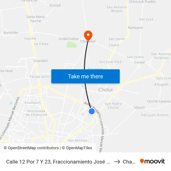 Calle 12 Por 7 Y 23, Fraccionamiento José María Iturralde (Las Águilas) to Chablekal map