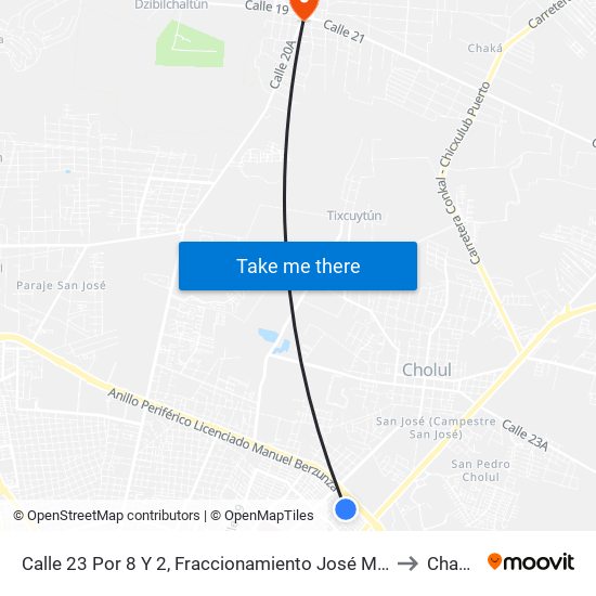 Calle 23 Por 8 Y 2, Fraccionamiento José María Iturralde (Las Águilas) to Chablekal map