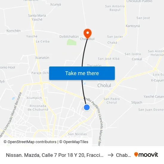 Nissan. Mazda, Calle 7 Por 18 Y 20, Fraccionamiento Altabrisa to Chablekal map