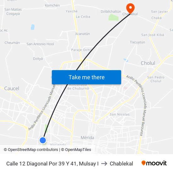 Calle 12 Diagonal Por 39 Y 41, Mulsay I to Chablekal map