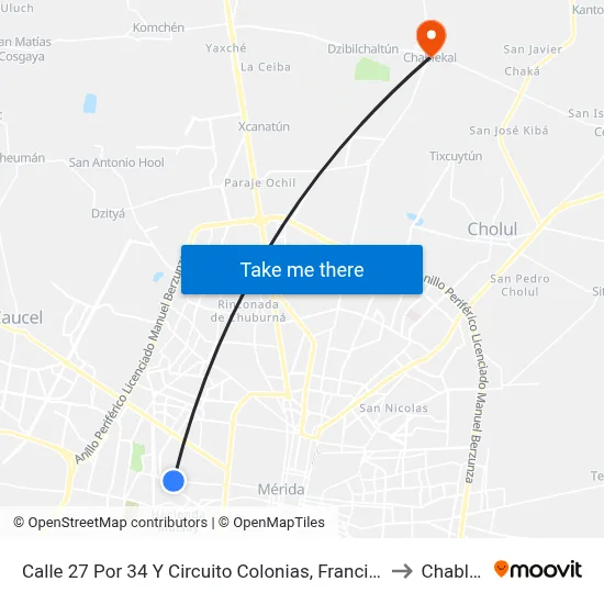 Calle 27 Por 34 Y Circuito Colonias, Francisco I. Madero to Chablekal map