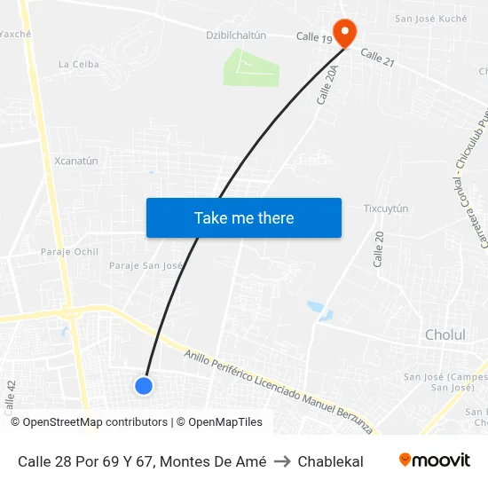 Calle 28 Por 69 Y 67, Montes De Amé to Chablekal map