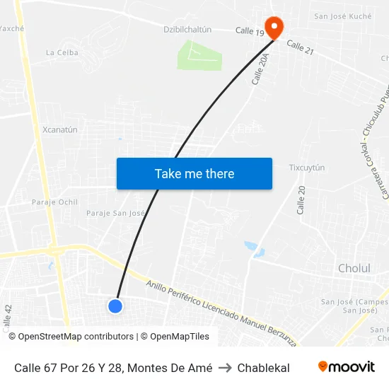 Calle 67 Por 26 Y 28, Montes De Amé to Chablekal map