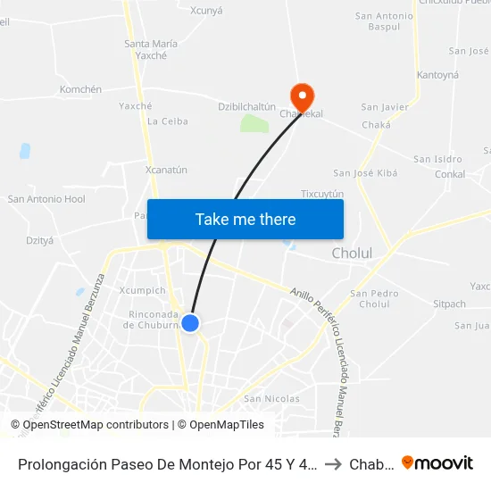 Prolongación Paseo De Montejo Por 45 Y 47, Benito Juaréz Norte to Chablekal map