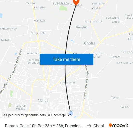 Parada, Calle 10b Por 23c Y 23b, Fraccionamiento Vergel II to Chablekal map