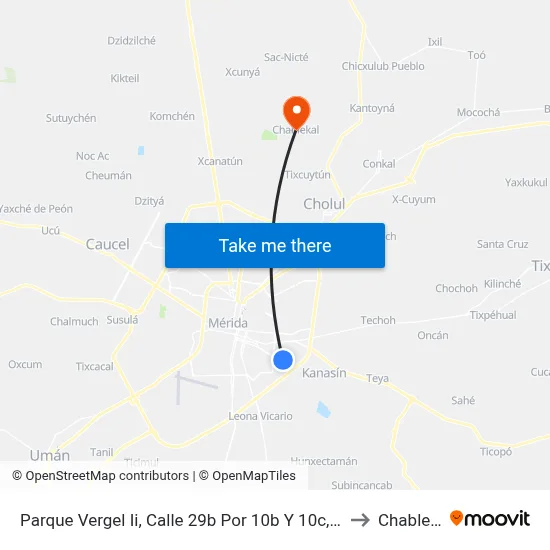 Parque Vergel Ii, Calle 29b Por 10b Y 10c, Vergel II to Chablekal map