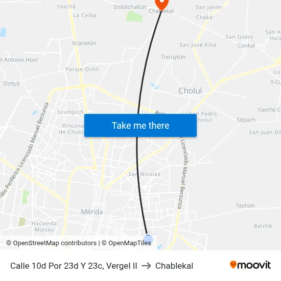 Calle 10d Por 23d Y 23c, Vergel II to Chablekal map