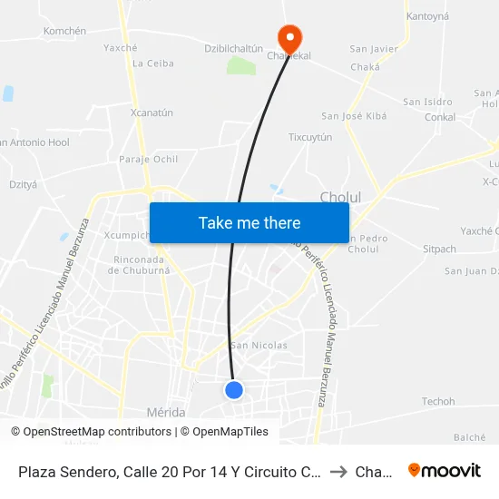 Plaza Sendero, Calle 20 Por 14 Y Circuito Colonias, Trava Quintero to Chablekal map