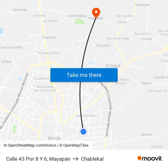 Calle 43 Por 8 Y 6, Mayapán to Chablekal map