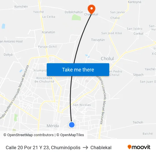 Calle 20 Por 21 Y 23, Chuminópolis to Chablekal map