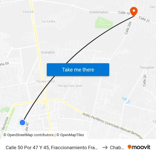 Calle 50 Por 47 Y 45, Fraccionamiento Francisco De Montejo to Chablekal map