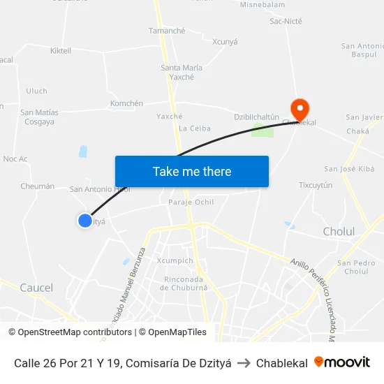 Calle 26 Por 21 Y 19, Comisaría De Dzityá to Chablekal map