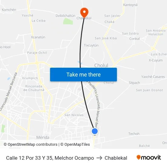 Calle 12 Por 33 Y 35, Melchor Ocampo to Chablekal map
