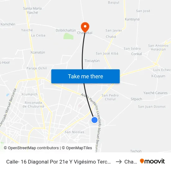 Calle- 16 Diagonal Por 21e Y Vigésimo Tercera, Fraccionamiento Pinos Del Norte. to Chablekal map