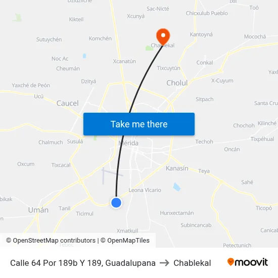 Calle 64 Por 189b Y 189, Guadalupana to Chablekal map