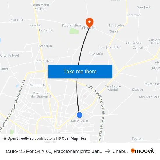 Calle- 25 Por 54 Y 60, Fraccionamiento Jardines De Mérida. to Chablekal map
