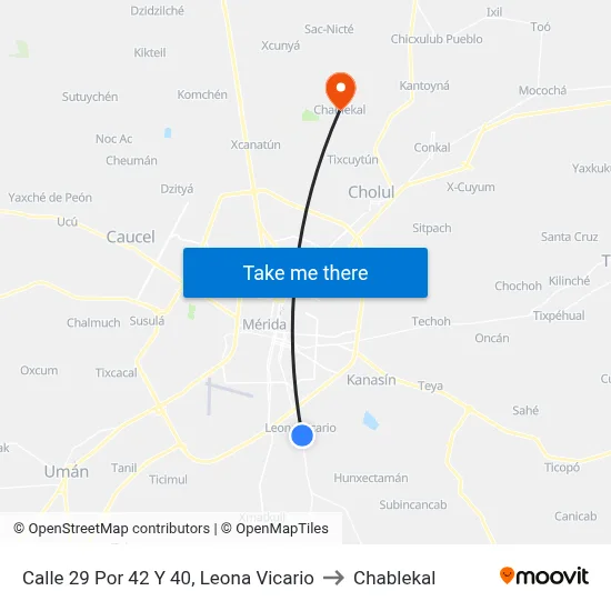 Calle 29 Por 42 Y 40, Leona Vicario to Chablekal map