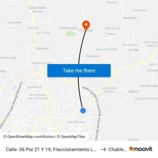 Calle- 36 Por 21 Y 19, Fraccionamiento La Florida. to Chablekal map