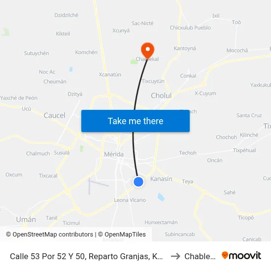 Calle 53 Por 52 Y 50, Reparto Granjas, Kanasín to Chablekal map