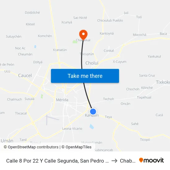 Calle 8 Por 22 Y Calle Segunda, San Pedro Noh Pat (Kanasín) to Chablekal map