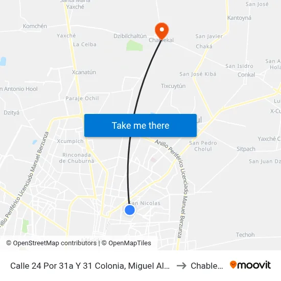 Calle 24 Por 31a Y 31 Colonia, Miguel Aleman to Chablekal map