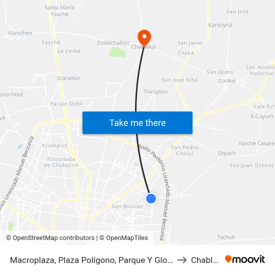 Macroplaza, Plaza Polígono, Parque Y Glorieta Xtabay to Chablekal map