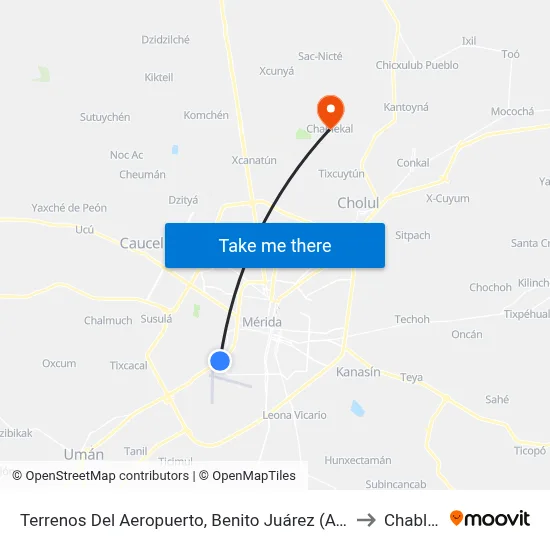 Terrenos Del Aeropuerto, Benito Juárez (Avenida Itzáes) to Chablekal map