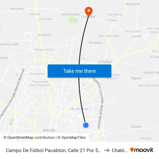 Campo De Fútbol Pacabtún, Calle 21 Por 50 Y 46, Pacabtún to Chablekal map