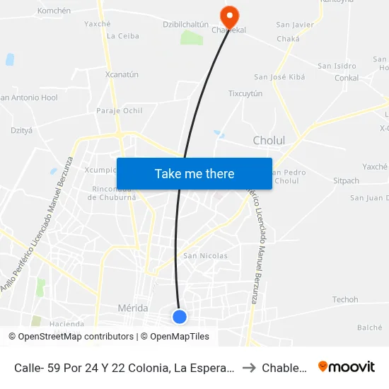 Calle- 59 Por 24 Y 22 Colonia, La Esperanza to Chablekal map