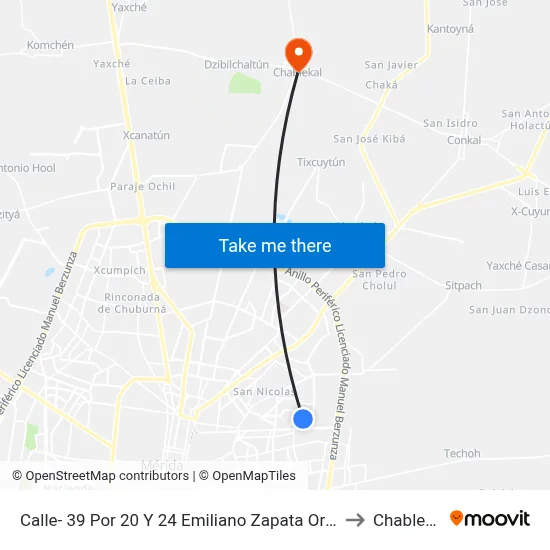 Calle- 39 Por 20 Y 24 Emiliano Zapata Oriente to Chablekal map