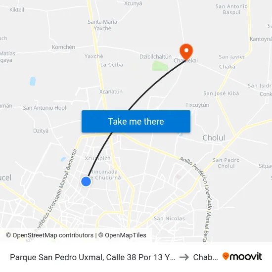 Parque San Pedro Uxmal, Calle 38 Por 13 Y 15, San Pedro Uxmal to Chablekal map