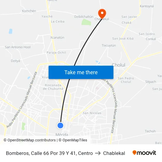 Bomberos, Calle 66 Por 39 Y 41, Centro to Chablekal map