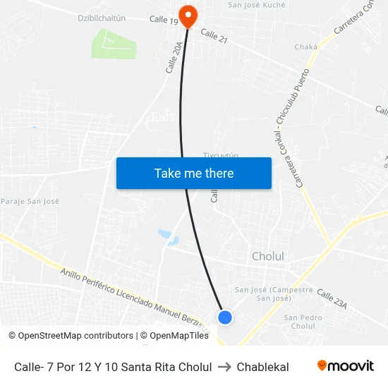 Calle- 7 Por 12 Y 10 Santa Rita Cholul to Chablekal map