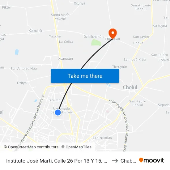 Instituto José Marti, Calle 26 Por 13 Y 15, Chuburná De Hidalgo to Chablekal map