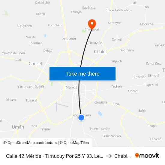 Calle 42 Mérida - Timucuy Por 25 Y 33, Leona Vicario to Chablekal map
