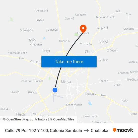 Calle 79 Por 102 Y 100, Colonia Sambulá to Chablekal map