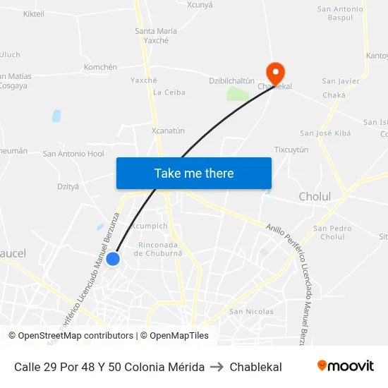 Calle 29 Por 48 Y 50 Colonia Mérida to Chablekal map