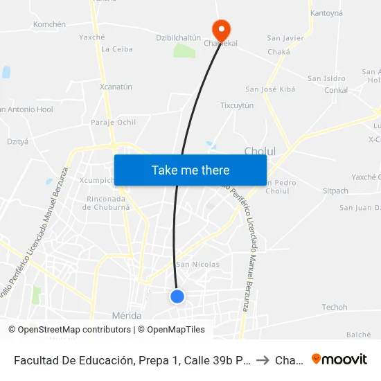 Facultad De Educación, Prepa 1, Calle 39b Por 20, Fraccionamiento El Fénix to Chablekal map