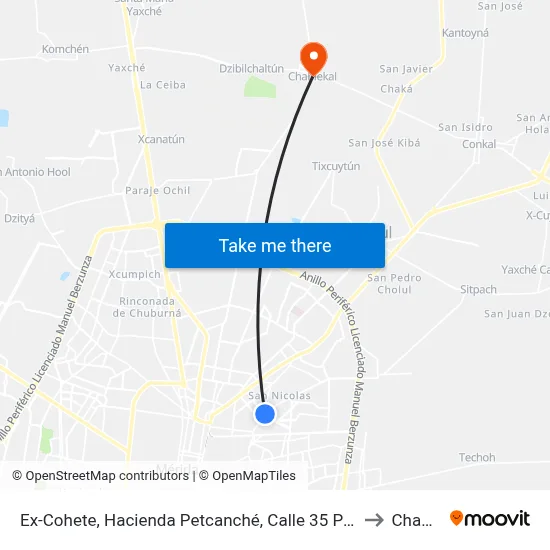 Ex-Cohete, Hacienda Petcanché, Calle 35 Por 20 Y 18, Las Palmas to Chablekal map