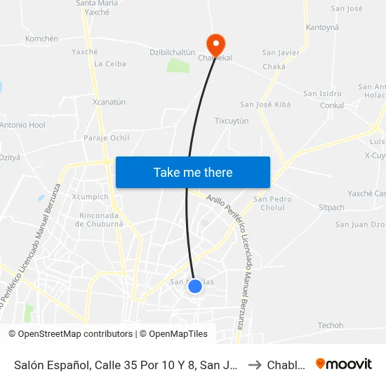 Salón Español, Calle 35 Por 10 Y 8, San Juan Grande to Chablekal map