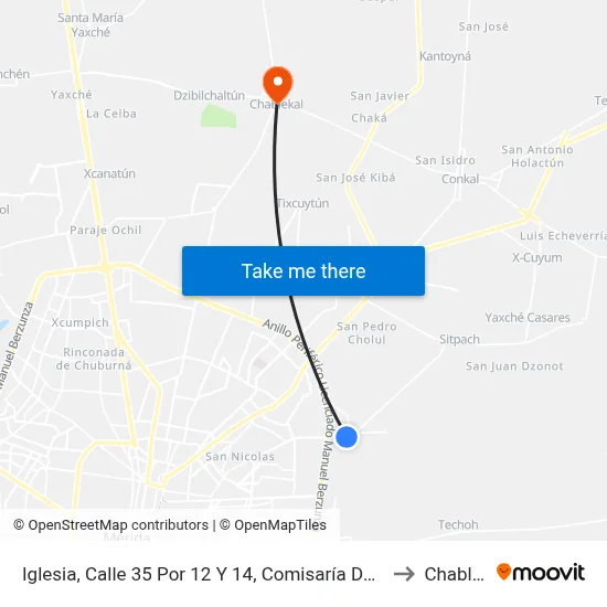 Iglesia, Calle 35 Por 12 Y 14, Comisaría De Chichí Suárez to Chablekal map