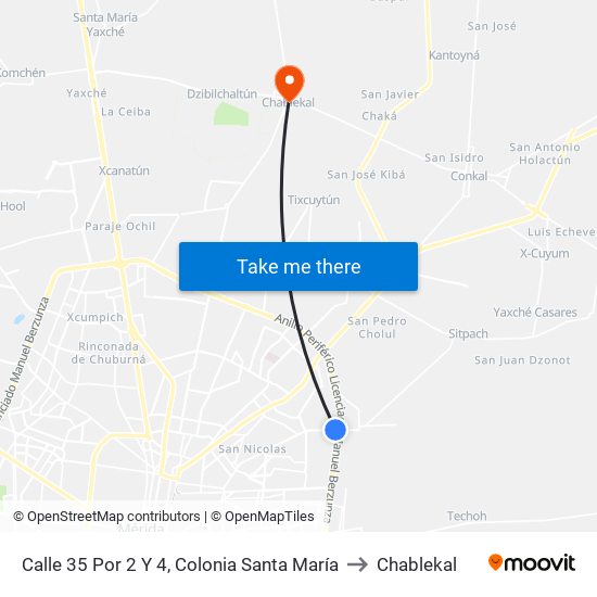 Calle 35 Por 2 Y 4, Colonia Santa María to Chablekal map