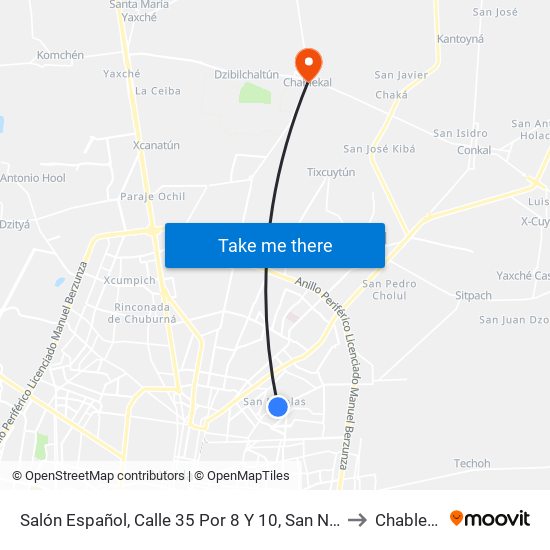 Salón Español, Calle 35 Por 8 Y 10, San Nicolás to Chablekal map