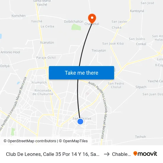 Club De Leones, Calle 35 Por 14 Y 16, San Nicolás to Chablekal map