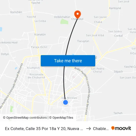 Ex Cohete, Calle 35 Por 18a Y 20, Nueva Alemán to Chablekal map