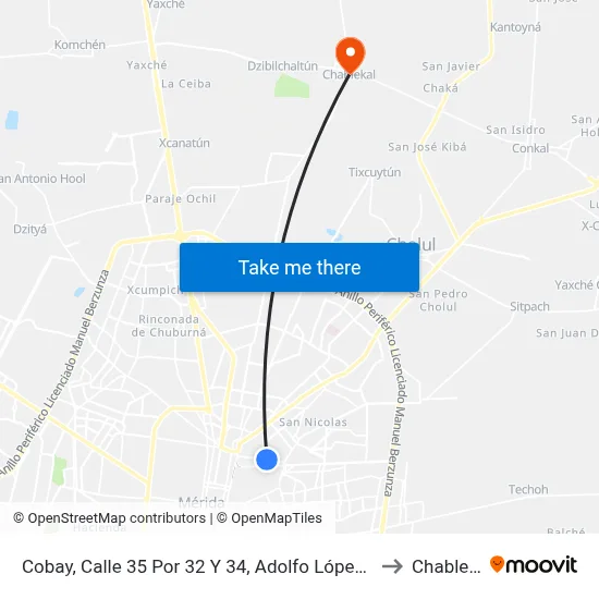 Cobay, Calle 35 Por 32 Y 34, Adolfo López Mateos to Chablekal map