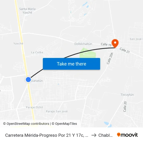 Carretera Mérida-Progreso Por 21 Y 17c, Xcanatún to Chablekal map