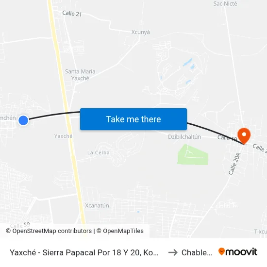 Yaxché - Sierra Papacal Por 18 Y 20, Komchén to Chablekal map